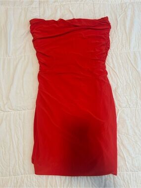 Forever 21 Strapless Red Ruched Mini Dress